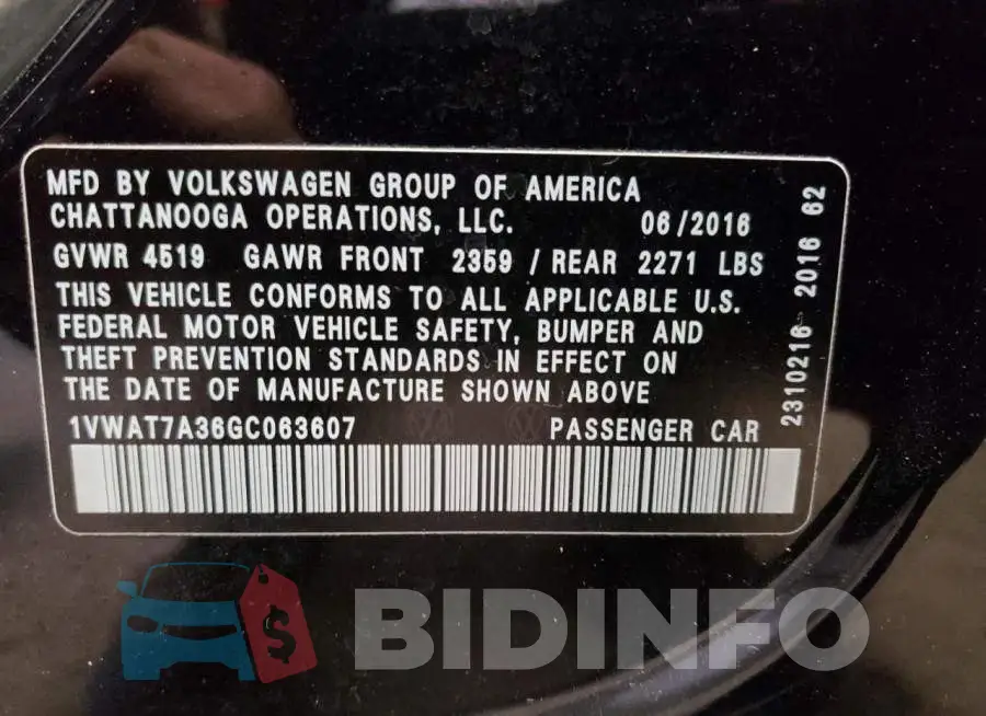 1VWAT7A36GC063607 Photo# 12