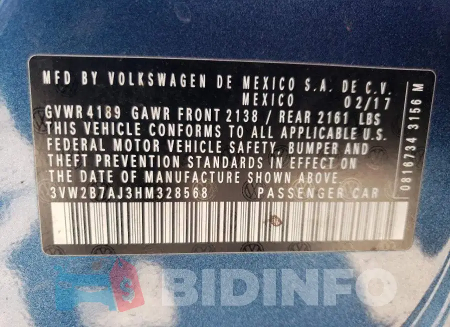 3VW2B7AJ3HM328568 Photo# 13