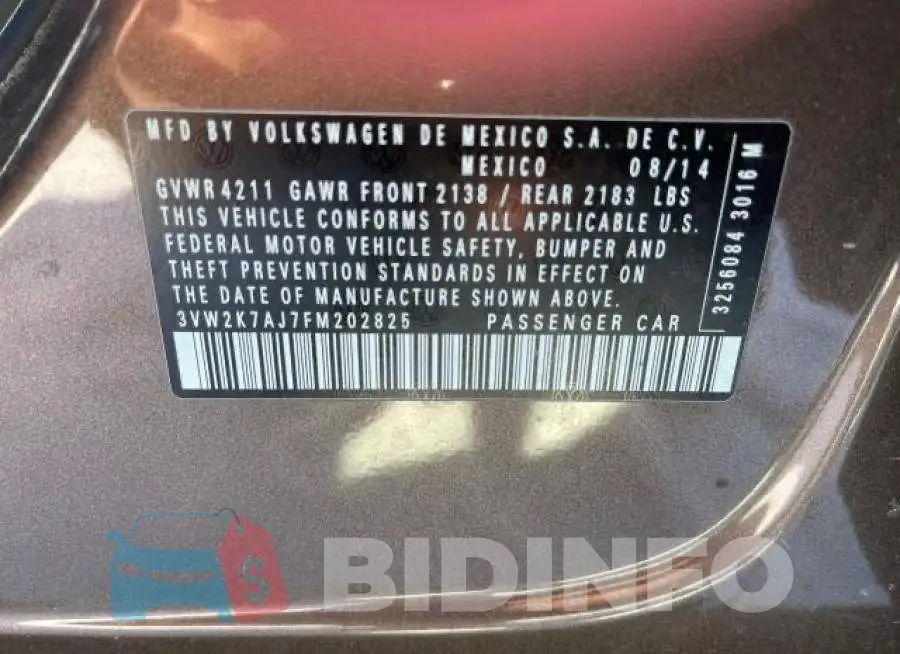 3VW2K7AJ7FM202825 Photo# 10