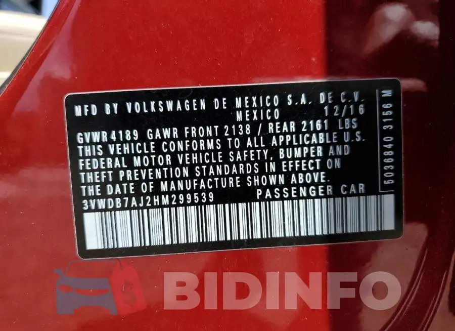 3VWDB7AJ2HM299539 Photo# 12