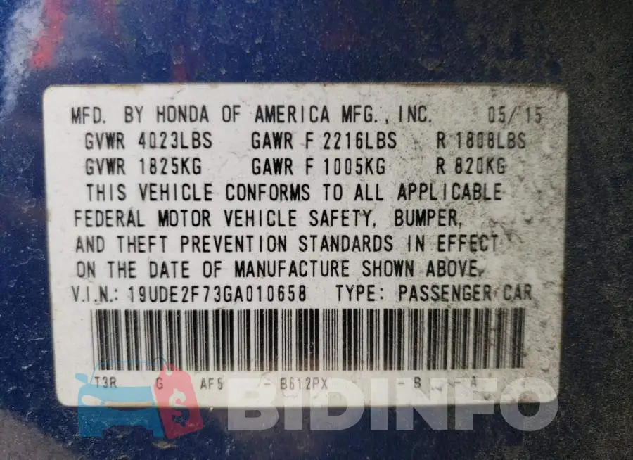 19UDE2F73GA010658 Photo# 12