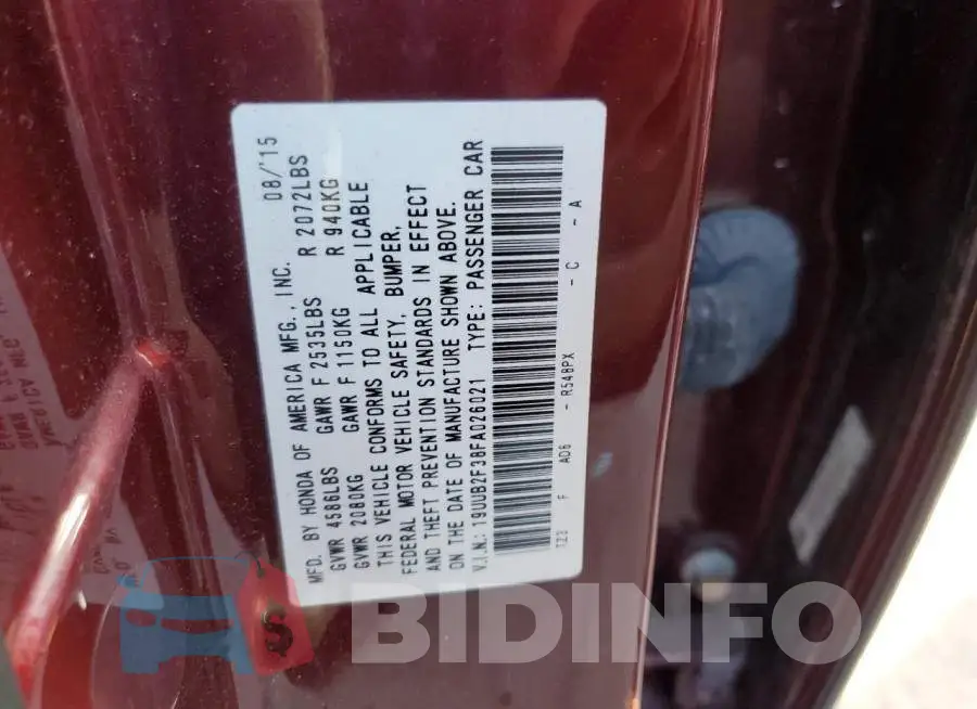 19UUB2F38FA026021 Photo# 13