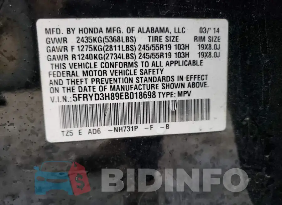 5FRYD3H89EB018698 Photo# 13
