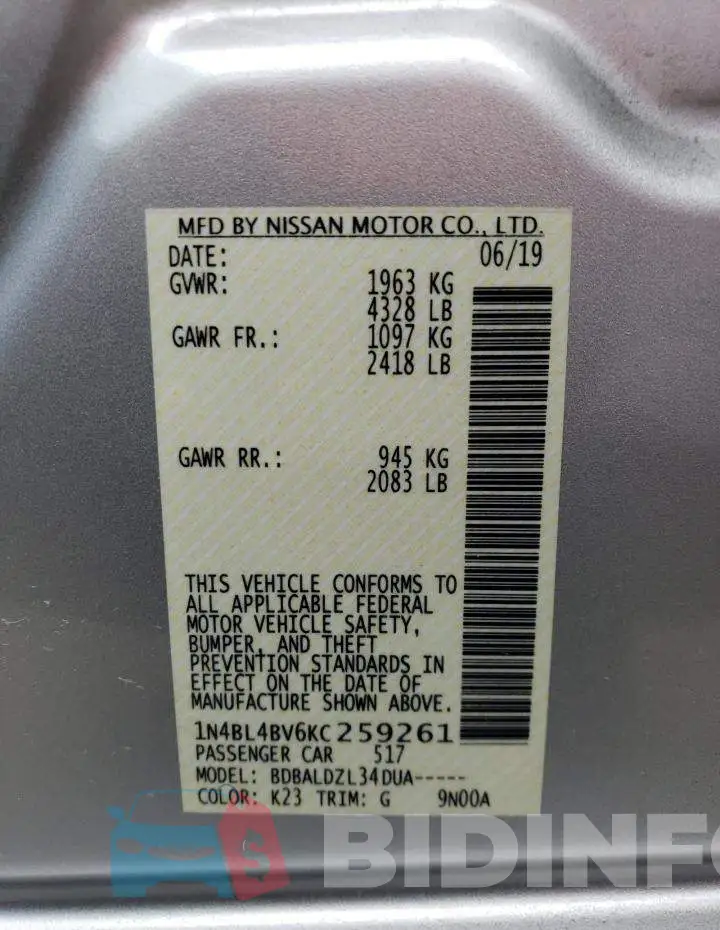 1N4BL4BV6KC259261 Photo# 13