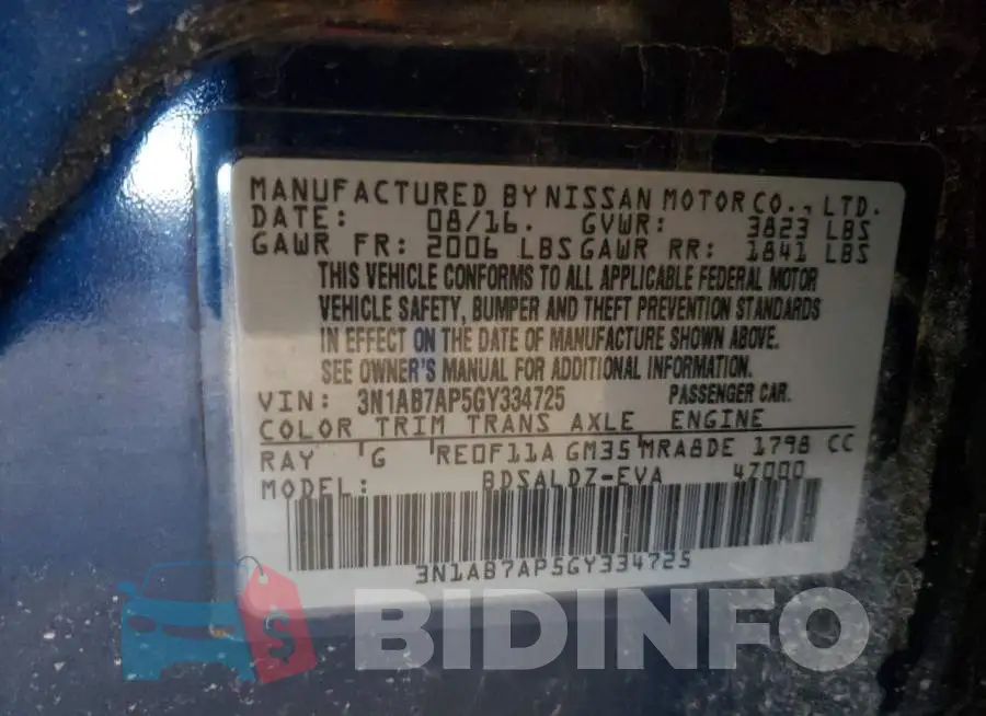 3N1AB7AP5GY334725 Photo# 12