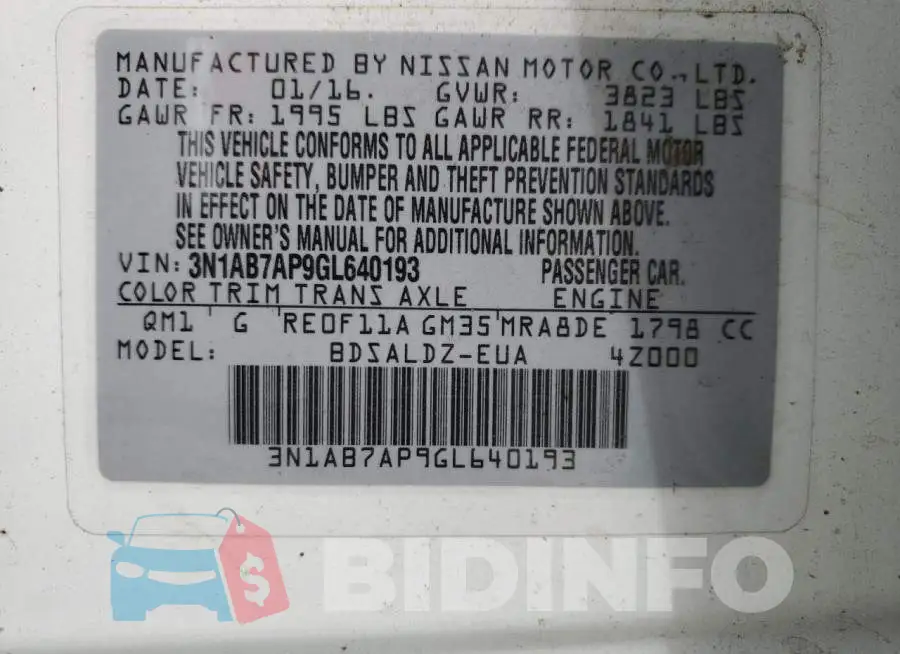 3N1AB7AP9GL640193 Photo# 13