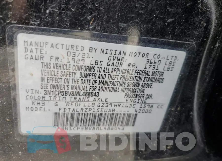 3N1CP5BV8ML488043 Photo# 12