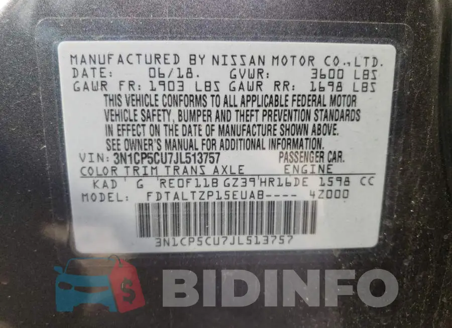 3N1CP5CU7JL513757 Photo# 13