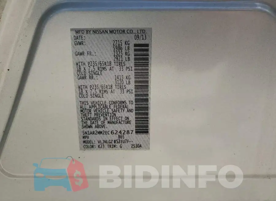 5N1AR2MM2EC624287 Photo# 13