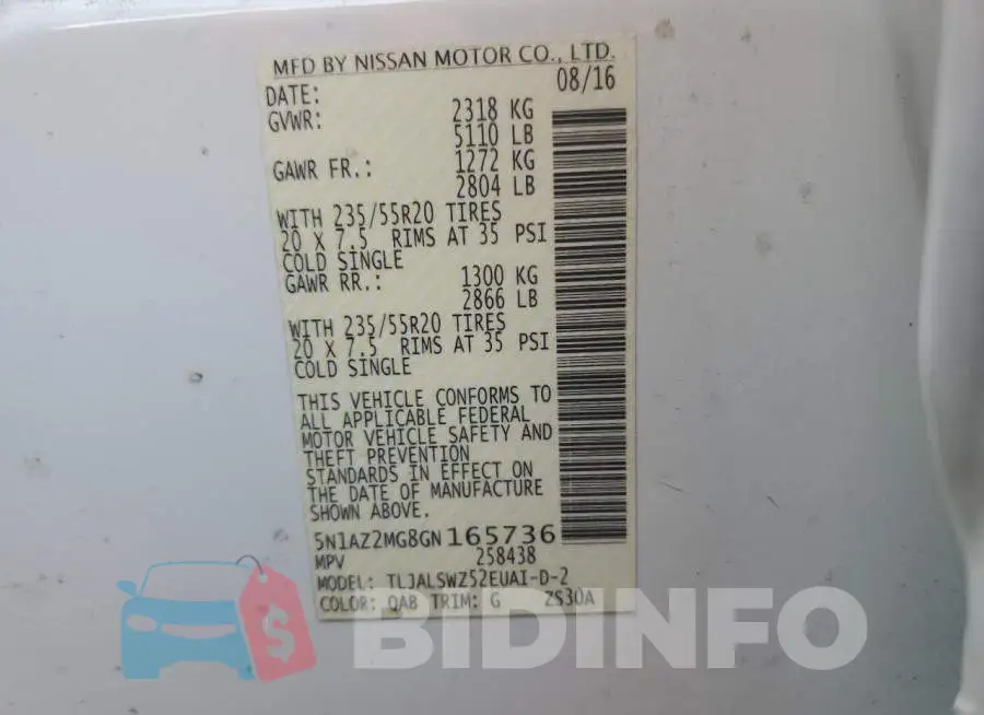 5N1AZ2MG8GN165736 Photo# 12
