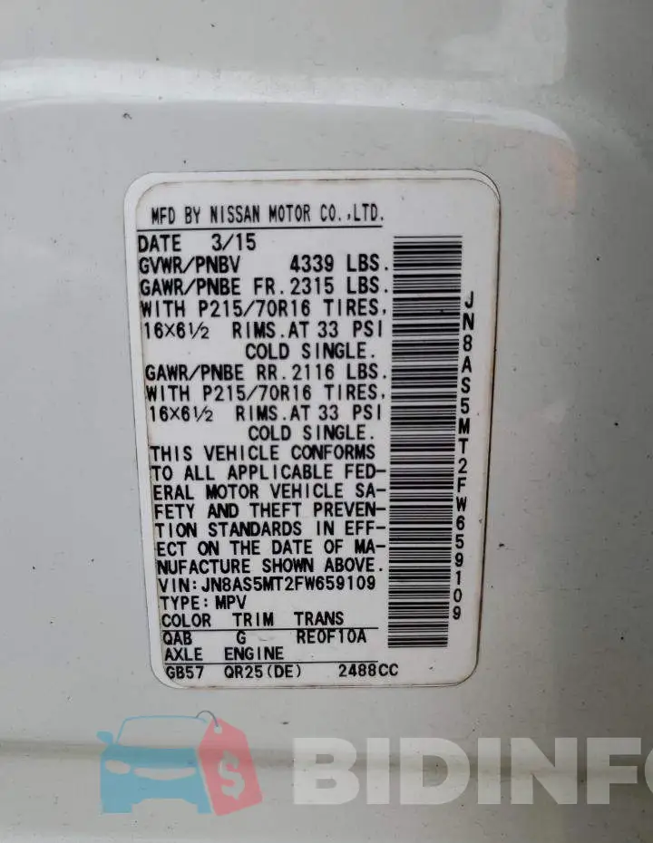 JN8AS5MT2FW659109 Photo# 13