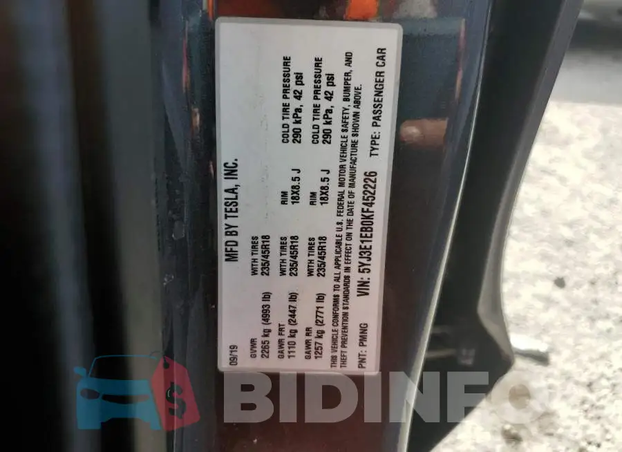 5YJ3E1EB0KF452226 Photo# 12