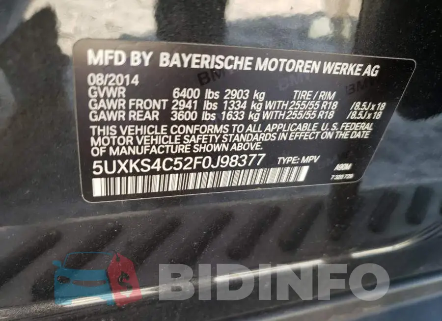 5UXKS4C52F0J98377 Photo# 14