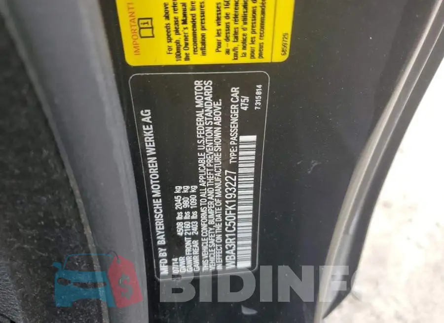 WBA3R1C50FK193227 Photo# 12