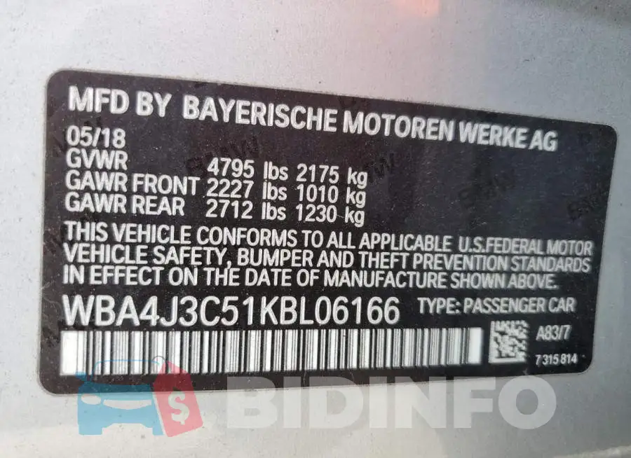 WBA4J3C51KBL06166 Photo# 13