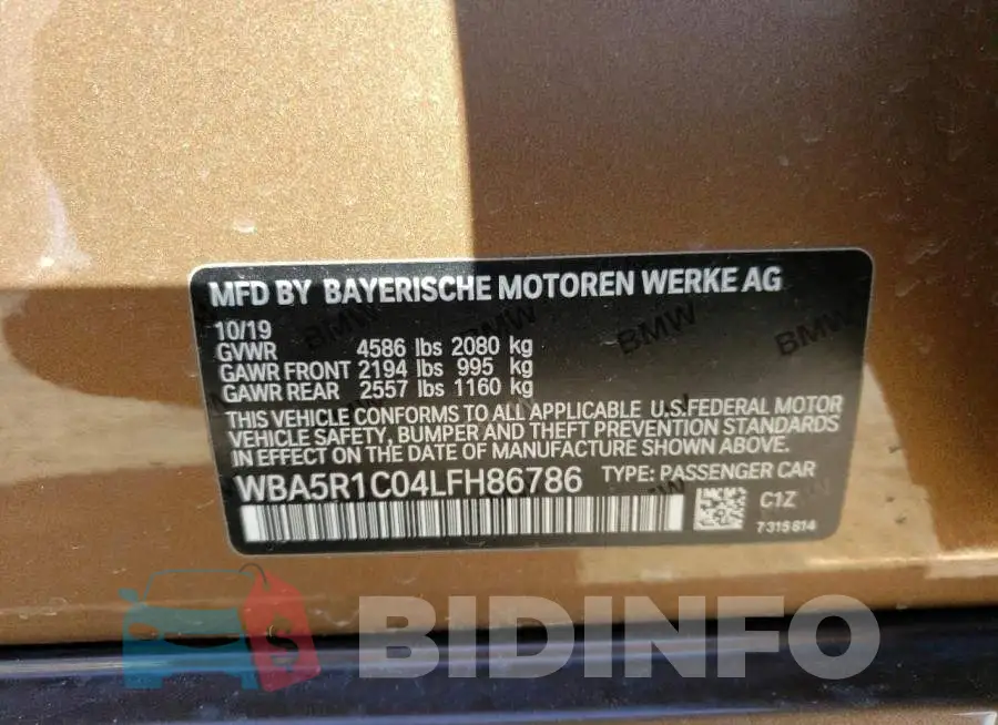 WBA5R1C04LFH86786 Photo# 12