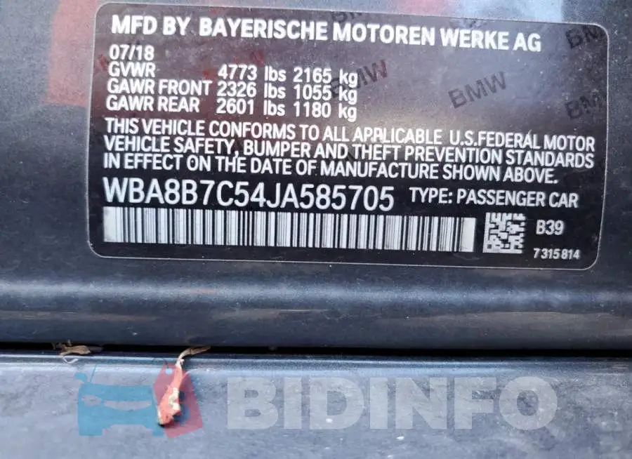WBA8B7C54JA585705 Photo# 13