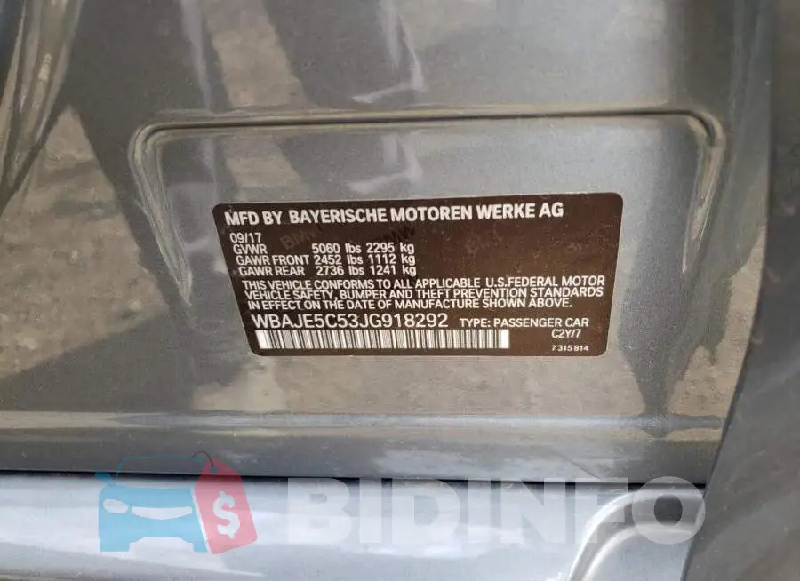 WBAJE5C53JG918292 Photo# 13