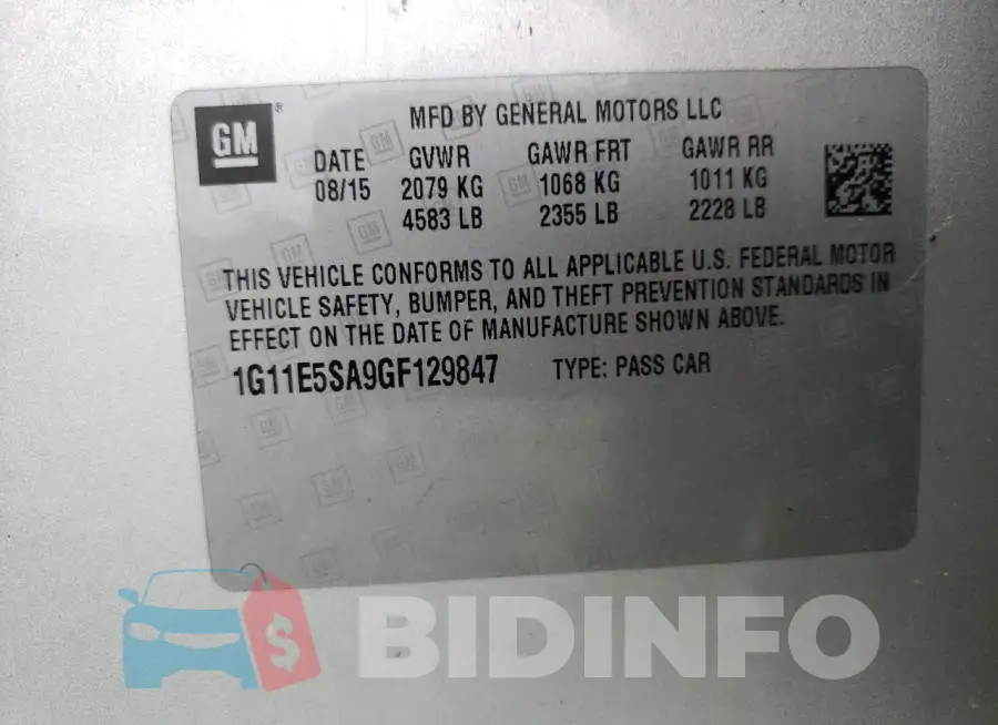 1G11E5SA9GF129847 Photo# 10