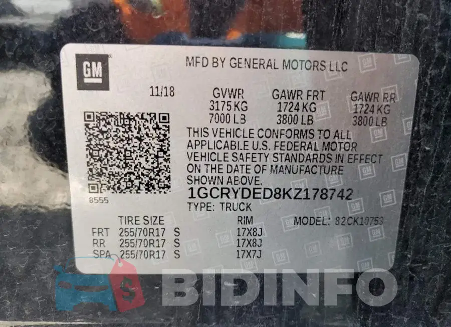 1GCRYDED8KZ178742 Photo# 12