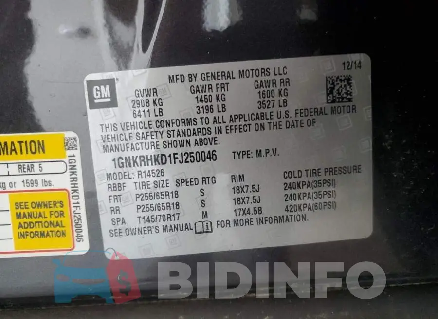 1GNKRHKD1FJ250046 Photo# 13