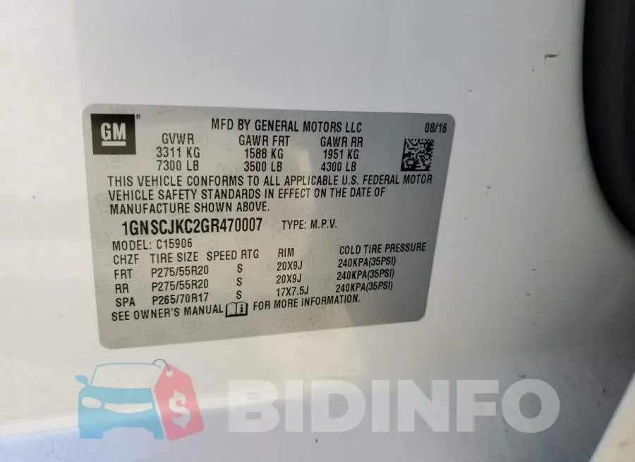 1GNSCJKC2GR470007 Photo# 13