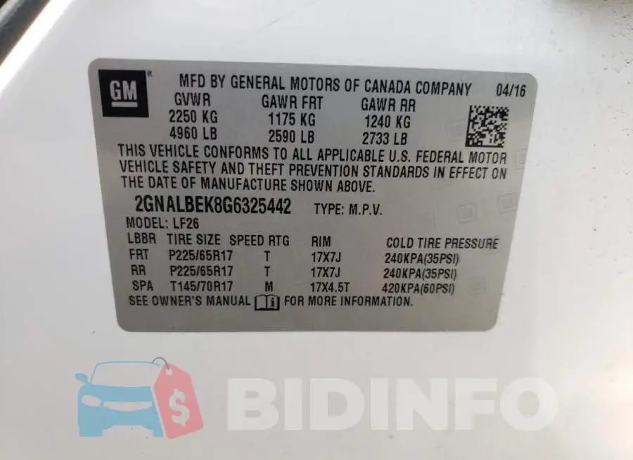 2GNALBEK8G6325442 Photo# 12