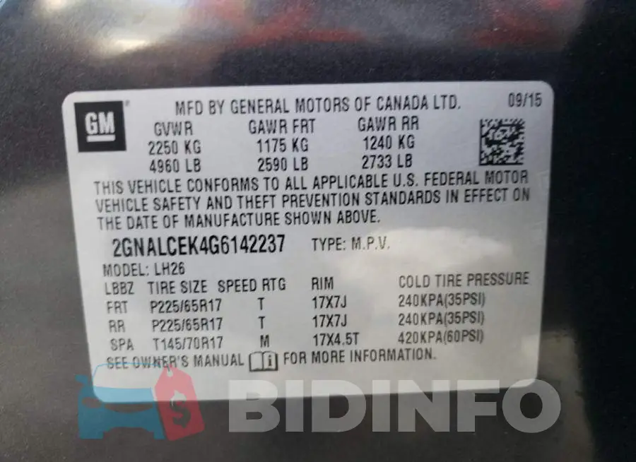 2GNALCEK4G6142237 Photo# 13