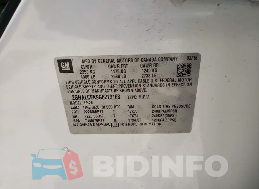2GNALCEK9G6273163 Photo# 10