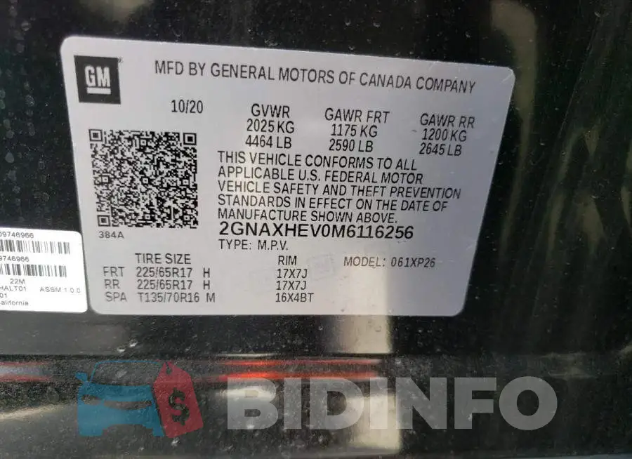 2GNAXHEV0M6116256 Photo# 14