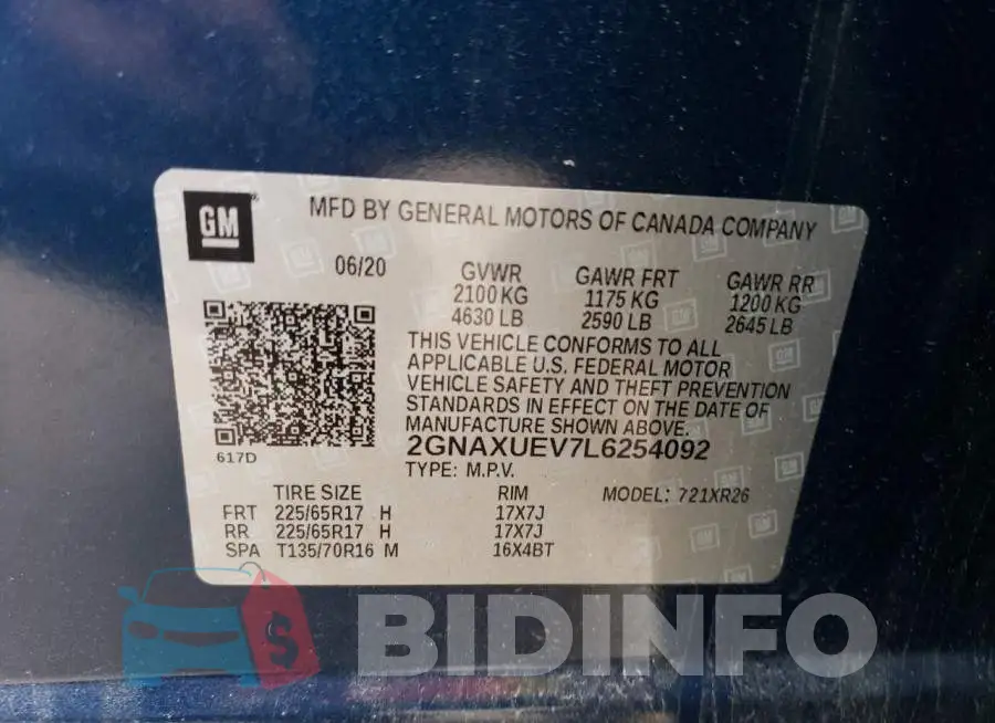 2GNAXUEV7L6254092 Photo# 13