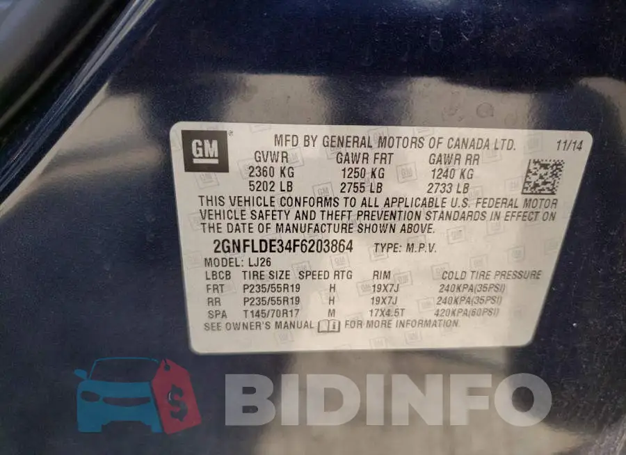 2GNFLDE34F6203864 Photo# 13
