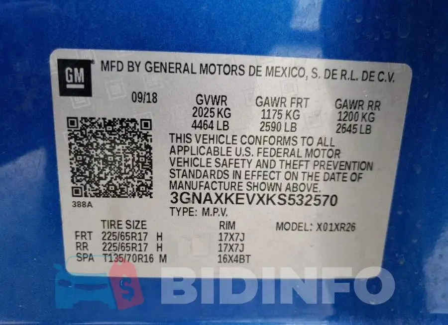 3GNAXKEVXKS532570 Photo# 13