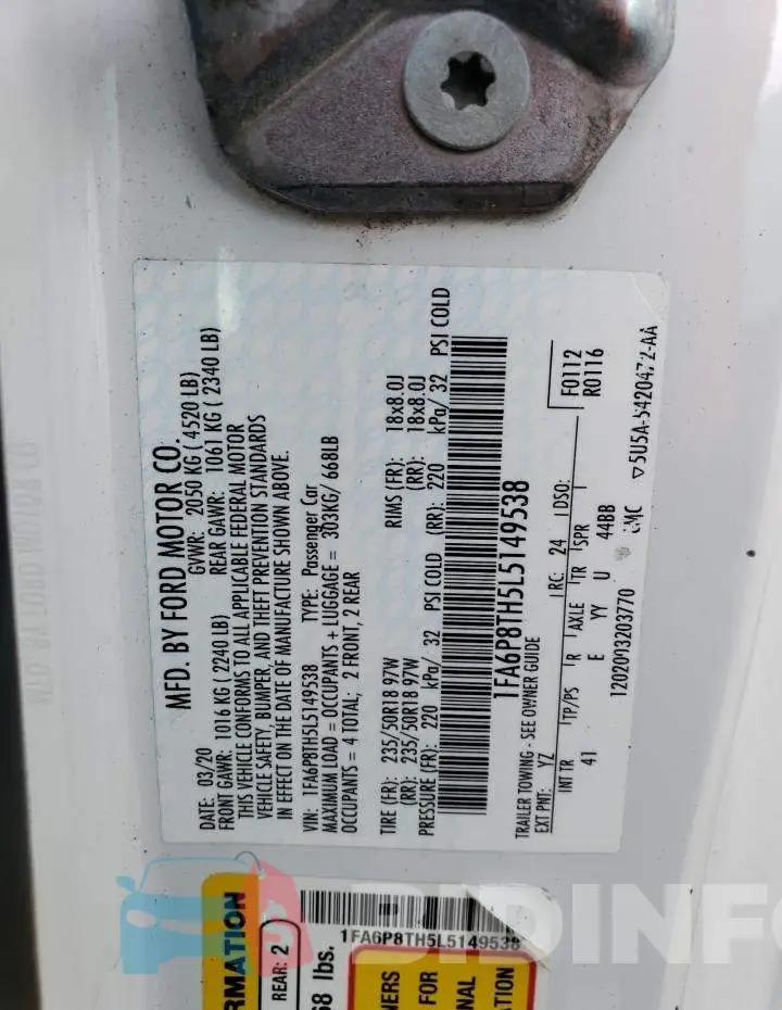 1FA6P8TH5L5149538 Photo# 14