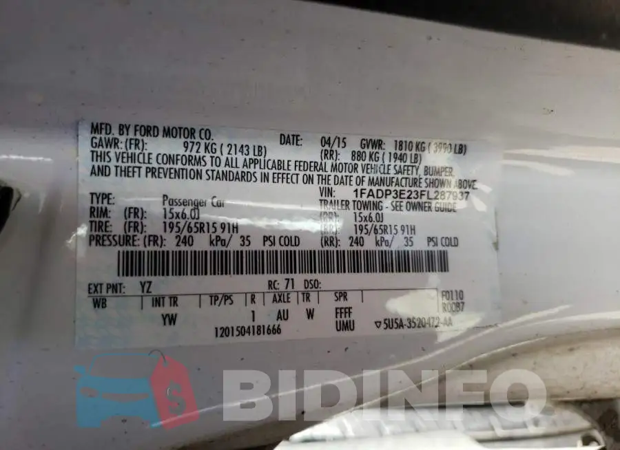 1FADP3E23FL287937 Photo# 12