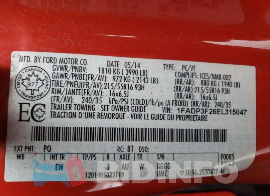 1FADP3F26EL315047 Photo# 12