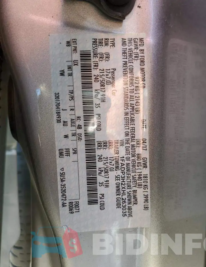 1FADP3H2XHL263035 Photo# 12