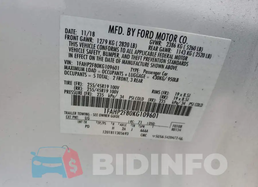 1FAHP2F80KG109601 Photo# 13
