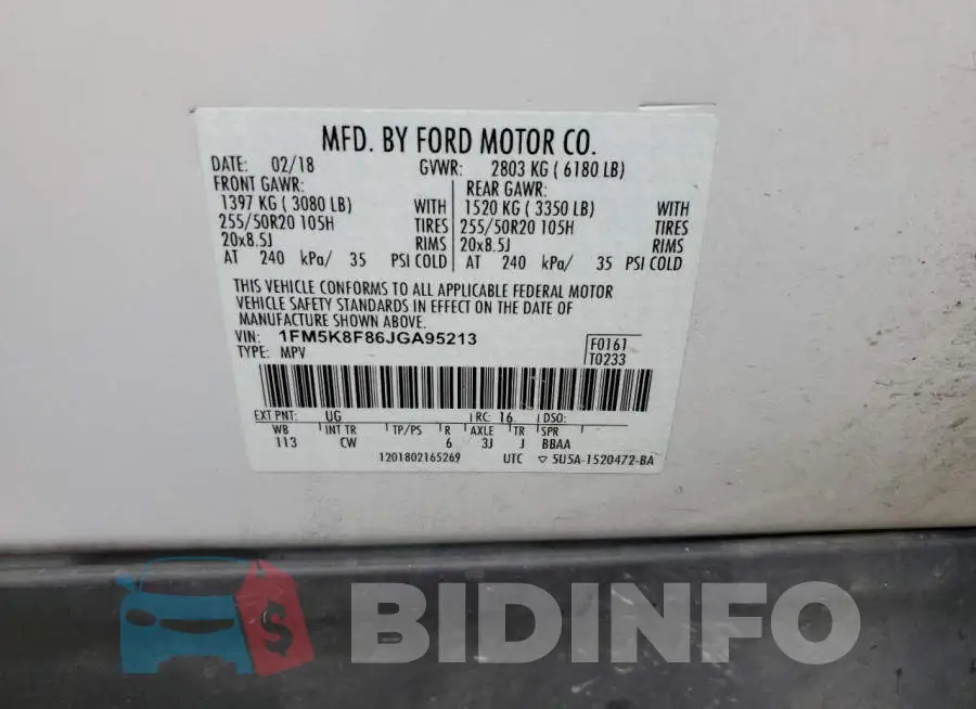 1FM5K8F86JGA95213 Photo# 14