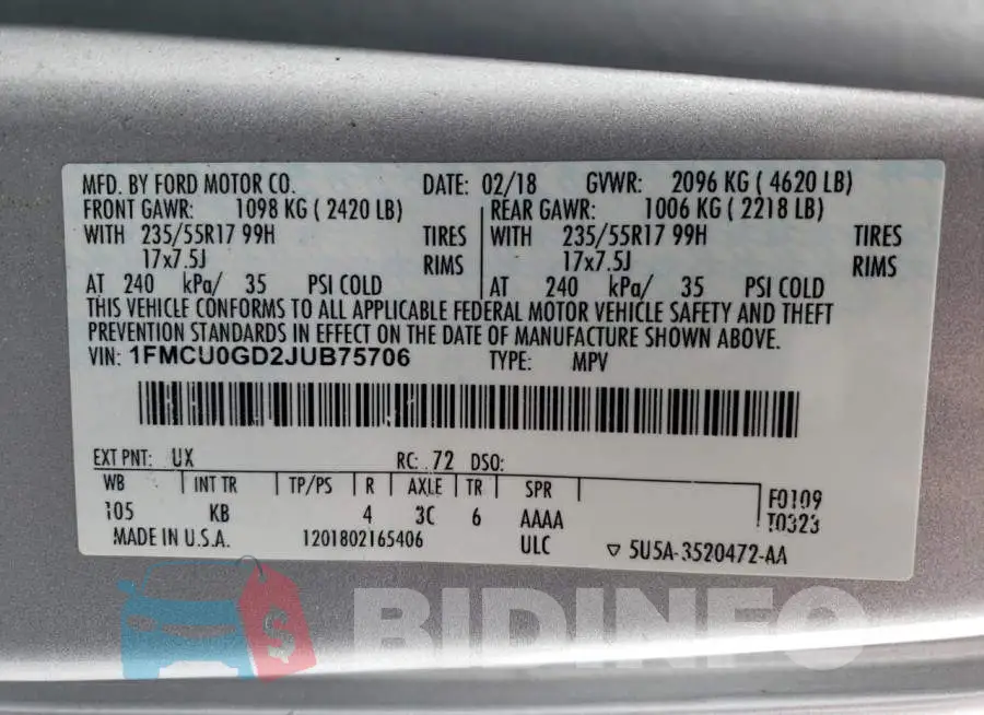 1FMCU0GD2JUB75706 Photo# 14