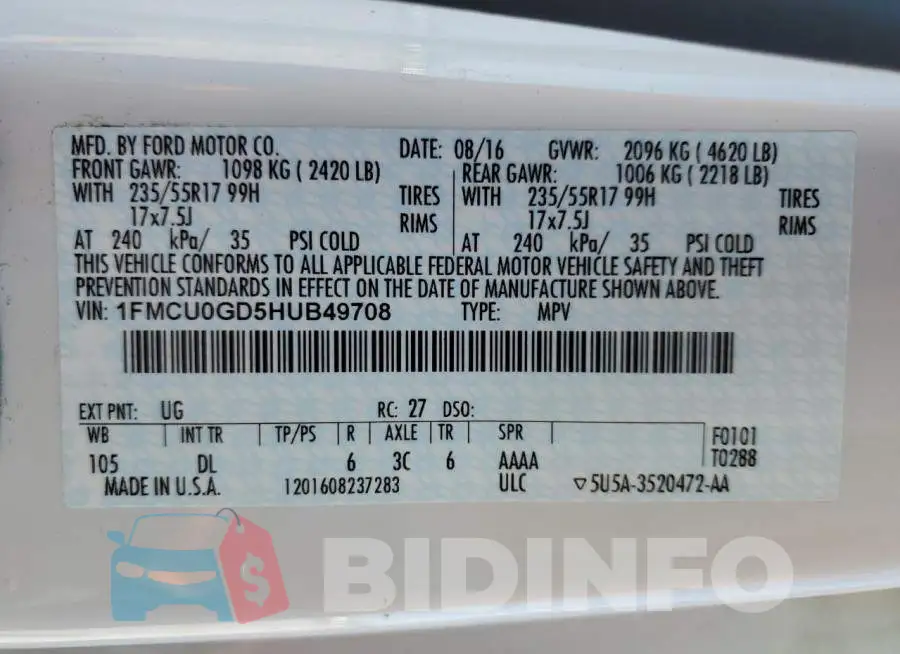 1FMCU0GD5HUB49708 Photo# 12