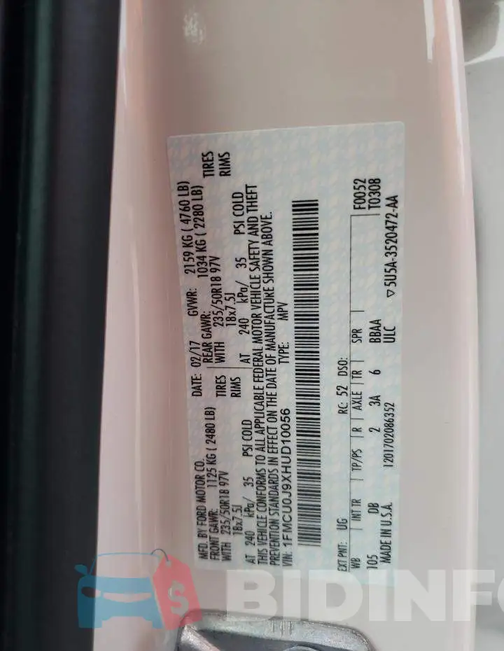 1FMCU0J9XHUD10056 Photo# 12