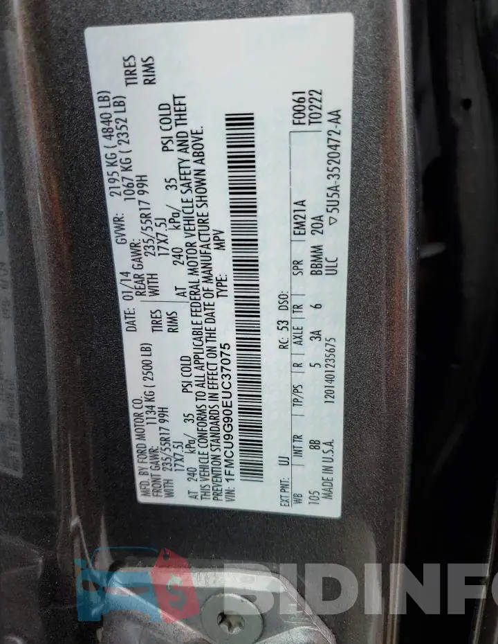 1FMCU9G90EUC37075 Photo# 14