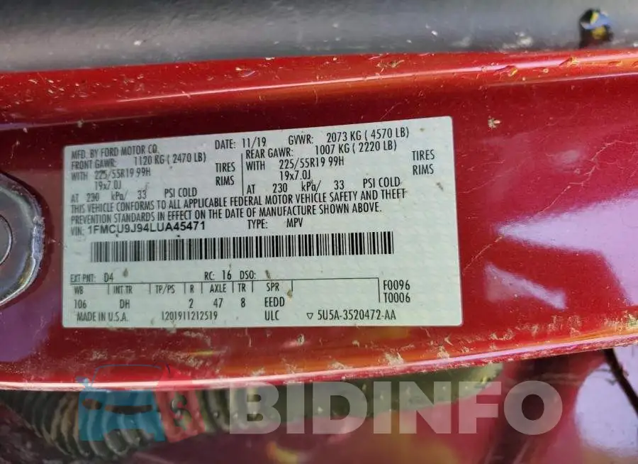 1FMCU9J94LUA45471 Photo# 13