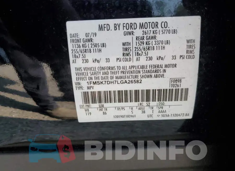 1FMSK7DH7LGA26582 Photo# 13