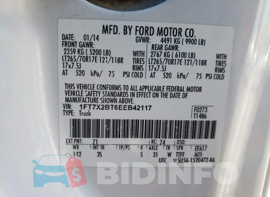1FT7X2BT6EEB42117 Photo# 10