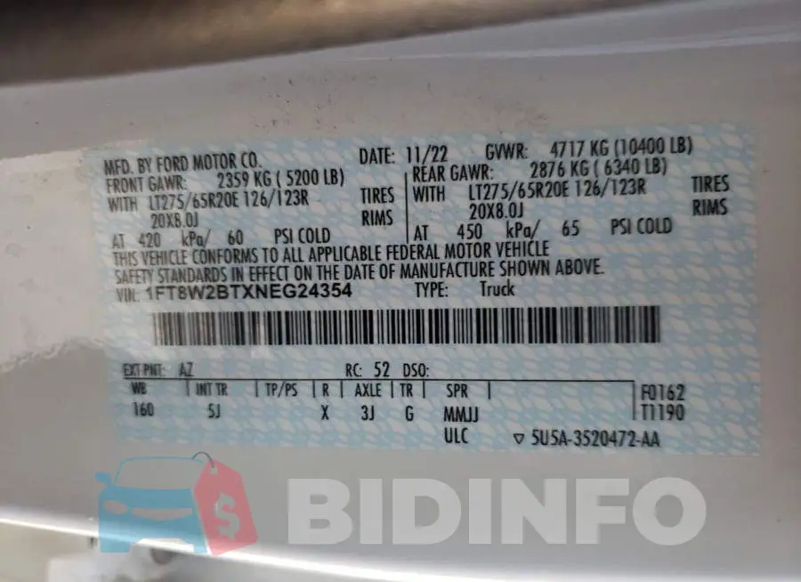 1FT8W2BTXNEG24354 Photo# 12
