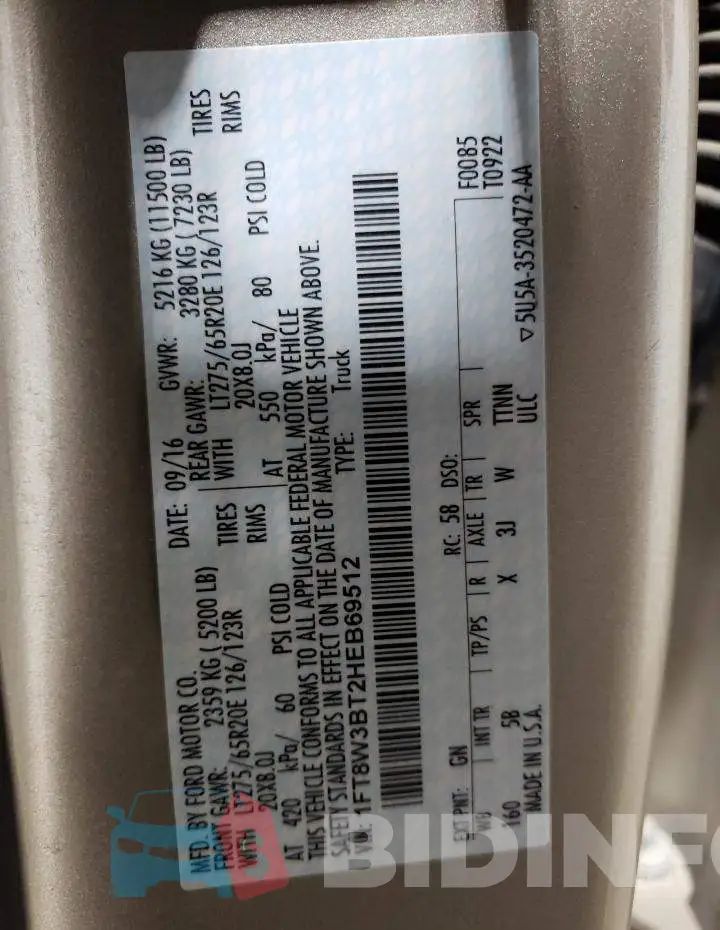 1FT8W3BT2HEB69512 Photo# 12