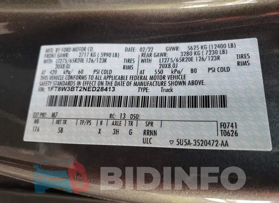 1FT8W3BT2NED28413 Photo# 12