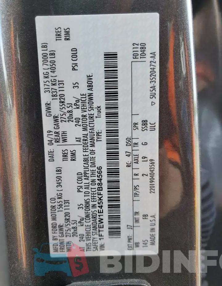 1FTEW1E45KFB84566 Photo# 12